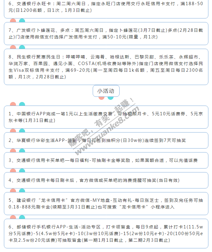 1月3日周日（各时段）信用卡活动提醒-惠小助(52huixz.com)