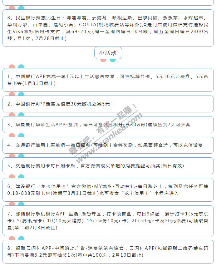 1月16日周六（各时段）信用卡活动提醒-惠小助(52huixz.com)