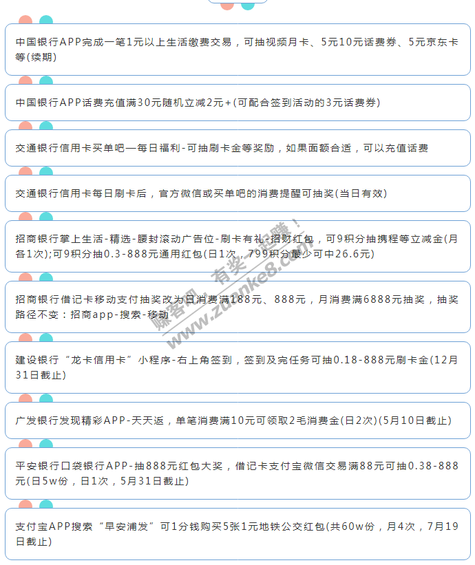 5月10日周一（各时段）xing/用卡活动提醒-惠小助(52huixz.com)