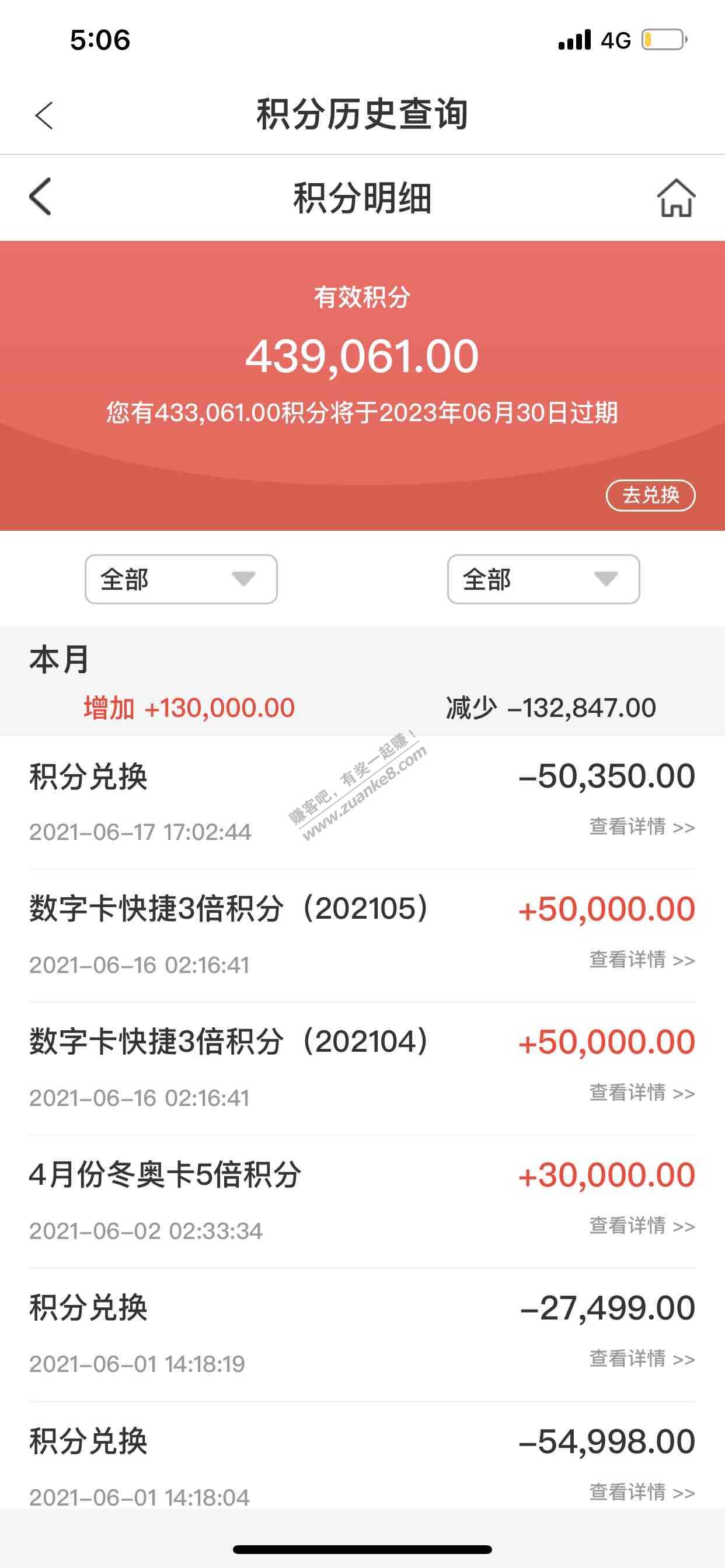 中行数字卡3倍积分到帐了-惠小助(52huixz.com)