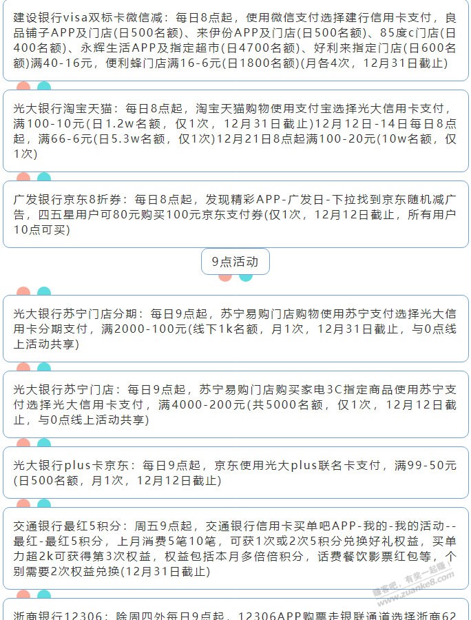 12月10日周五（各时段）xing/用卡活动提醒-惠小助(52huixz.com)