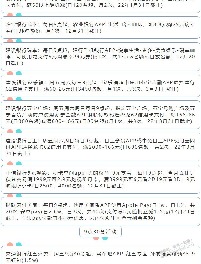 12月10日周五（各时段）xing/用卡活动提醒-惠小助(52huixz.com)