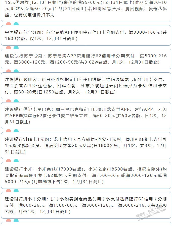 12月15日周三（各时段）xing/用卡活动提醒-惠小助(52huixz.com)