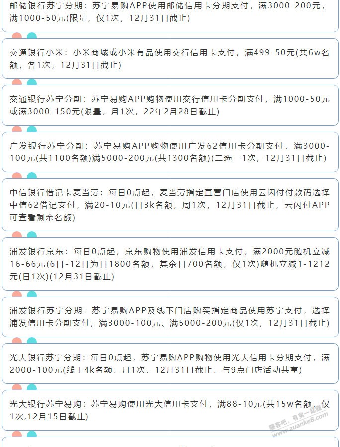 12月15日周三（各时段）xing/用卡活动提醒-惠小助(52huixz.com)