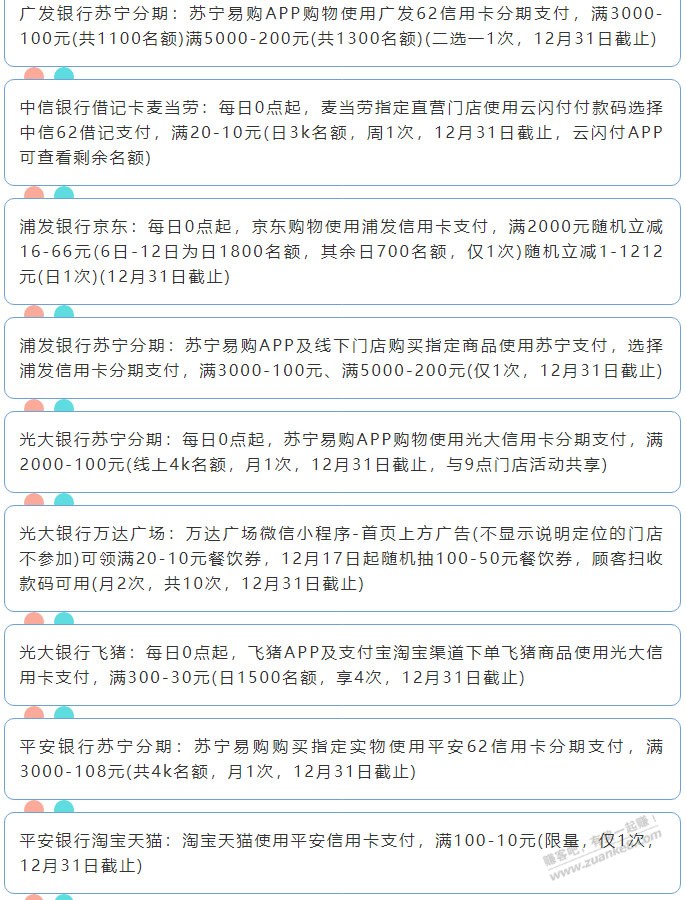 12月20日周一（各时段）xing/用卡活动提醒-惠小助(52huixz.com)