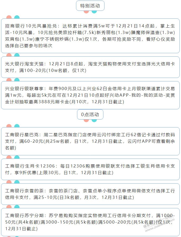 12月21日周二（各时段）xing/用卡活动提醒-惠小助(52huixz.com)